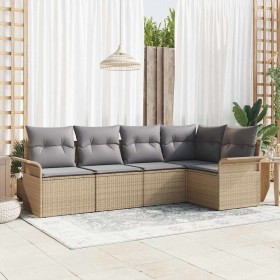 Conjunto de sofá de jardín con cojín 5 pcs Beige Poliratán en Sofás de exterior | Comprar online en Foru.es