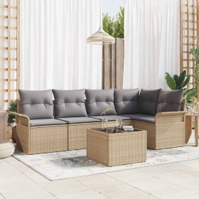 Conjunto de sofá de jardín con cojín 6 pcs Beige Poliratán en Sofás de exterior | Comprar online en Foru.es