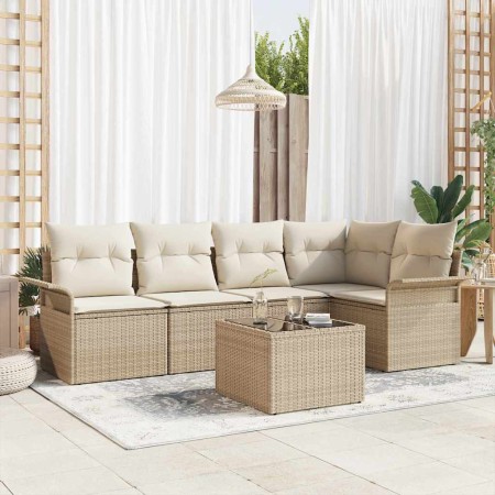 Conjunto de sofá de jardín con cojín 6 pcs Beige Poliratán en Sofás de exterior | Comprar online en Foru.es