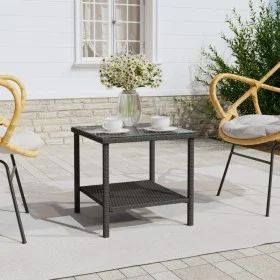 Black synthetic rattan tempered glass side table 45x45x45 cm by vidaXL, Side tables - Ref: Foro24-319398, Price: 48,79 €, Dis...