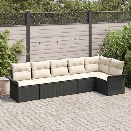Conjunto de sofá de jardín con cojín 6 pcs Negro Poliratán en Sofás de exterior | Comprar online en Foru.es