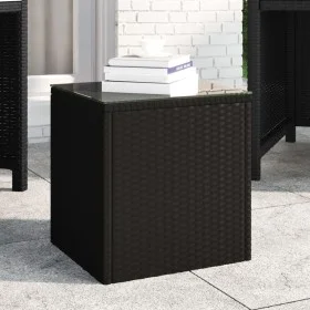 Mesa auxiliar ratán PE y vidrio templado negro 40x37x40,5 cm de vidaXL, Mesas auxiliares - Ref: Foro24-319388, Precio: 57,33 ...