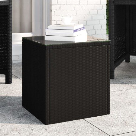 Mesa auxiliar ratán PE y vidrio templado negro 40x37x40,5 cm de vidaXL, Mesas auxiliares - Ref: Foro24-319388, Precio: 58,46 ...