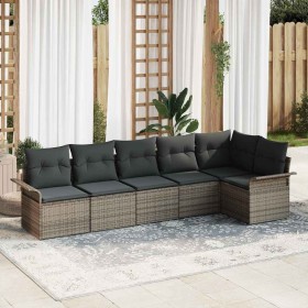 Conjunto de sofá de jardín con cojín 6 pcs Gris Poliratán en Sofás de exterior | Comprar online en Foru.es