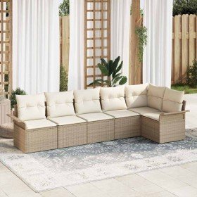 Conjunto de sofá de jardín con cojín 6 pcs Beige Poliratán en Sofás de exterior | Comprar online en Foru.es