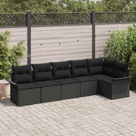 Conjunto de sofá de jardín con cojín 6 pcs Negro Poliratán en Sofás de exterior | Comprar online en Foru.es