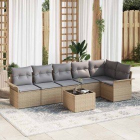 Conjunto de sofá de jardín con cojín 7 pcs Beige Poliratán en Sofás de exterior | Comprar online en Foru.es