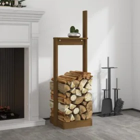 Soporte para leña madera maciza pino marrón miel 33,5x30x110 cm de vidaXL, Bolsas y soportes de leña - Ref: Foro24-822619, Pr...