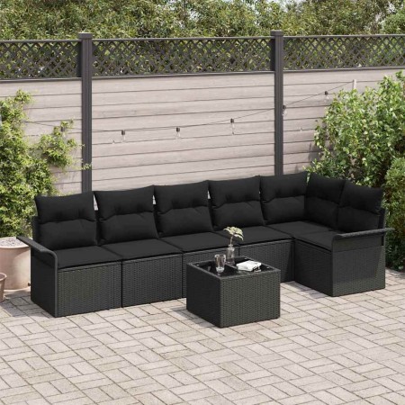 Conjunto de sofá de jardín con cojín 7 pcs Negro Poliratán en Sofás de exterior | Comprar online en Foru.es