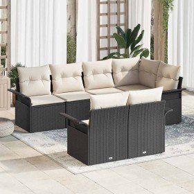 Conjunto de sofá de jardín con cojín 7 pcs Negro Poliratán en Sofás de exterior | Comprar online en Foru.es