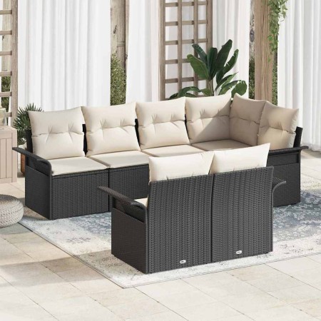 Conjunto de sofá de jardín con cojín 7 pcs Negro Poliratán en Sofás de exterior | Comprar online en Foru.es