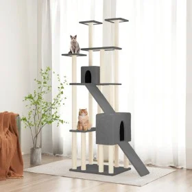 Rascador para gatos con postes de sisal gris oscuro 190 cm de vidaXL, Mobiliario para gatos - Ref: Foro24-171650, Precio: 120...