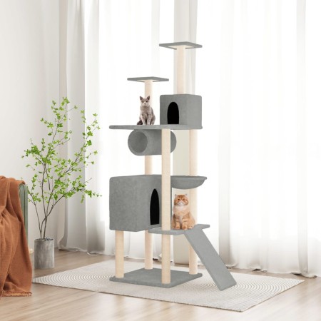 Rascador para gatos con postes de sisal gris claro 168 cm de vidaXL, Mobiliario para gatos - Ref: Foro24-171700, Precio: 72,3...
