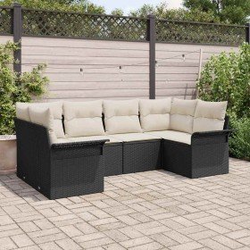 Conjunto de sofá de jardín con cojín 6 pcs Negro Poliratán en Sofás de exterior | Comprar online en Foru.es