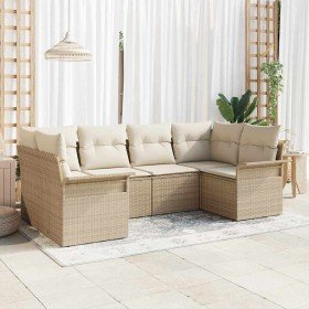 Conjunto de sofá de jardín con cojín 6 pcs Beige Poliratán en Sofás de exterior | Comprar online en Foru.es