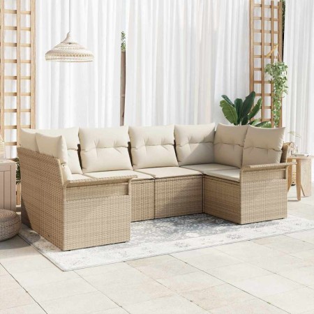 Conjunto de sofá de jardín con cojín 6 pcs Beige Poliratán en Sofás de exterior | Comprar online en Foru.es