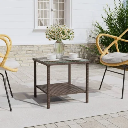 Brown synthetic rattan tempered glass side table 45x45x45cm by vidaXL, Side tables - Ref: Foro24-319399, Price: 35,84 €, Disc...