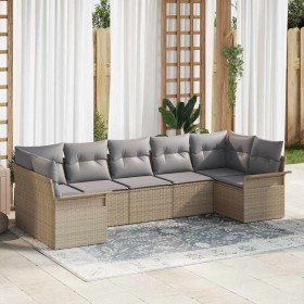 Conjunto de sofá de jardín con cojín 7 pcs Beige Poliratán en Sofás de exterior | Comprar online en Foru.es