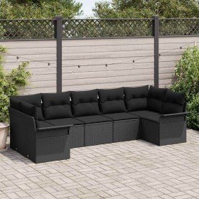 Conjunto de sofá de jardín con cojín 7 pcs Negro Poliratán en Sofás de exterior | Comprar online en Foru.es