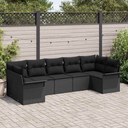 Conjunto de sofá de jardín con cojín 7 pcs Negro Poliratán en Sofás de exterior | Comprar online en Foru.es