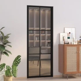 Puerta interior vidrio EGS y aluminio negro 76x201,5 cm de vidaXL, Puertas para el hogar - Ref: Foro24-350564, Precio: 213,75...