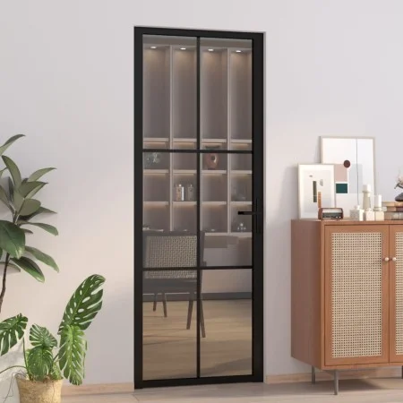 Puerta interior vidrio EGS y aluminio negro 76x201,5 cm de vidaXL, Puertas para el hogar - Ref: Foro24-350564, Precio: 213,75...