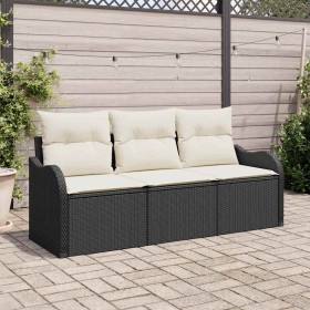 Conjunto de sofá de jardín con cojín 3 pcs Negro Poliratán en Sofás de exterior | Comprar online en Foru.es