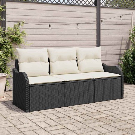 Conjunto de sofá de jardín con cojín 3 pcs Negro Poliratán en Sofás de exterior | Comprar online en Foru.es