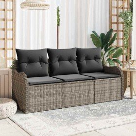 Conjunto de sofá de jardín con cojín 3 pcs Gris Poliratán en Sofás de exterior | Comprar online en Foru.es