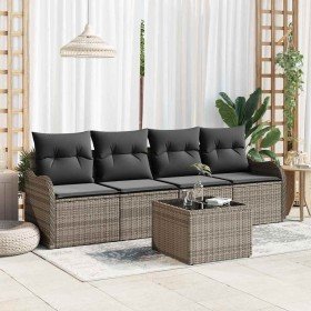 Conjunto de sofá de jardín 5 pcs Gris Poliratán, Acero y Vidrio en Sofás de exterior | Comprar online en Foru.es