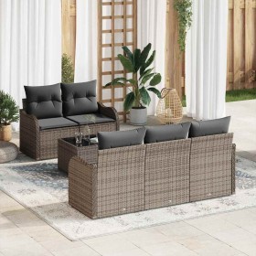 Conjunto de sofá de jardín 6 pcs Gris Poliratán, Acero y Vidrio en Sofás de exterior | Comprar online en Foru.es