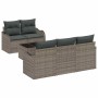 Conjunto de sofá de jardín 6 pcs Gris Poliratán, Acero y Vidrio en Sofás de exterior | Comprar online en Foru.es