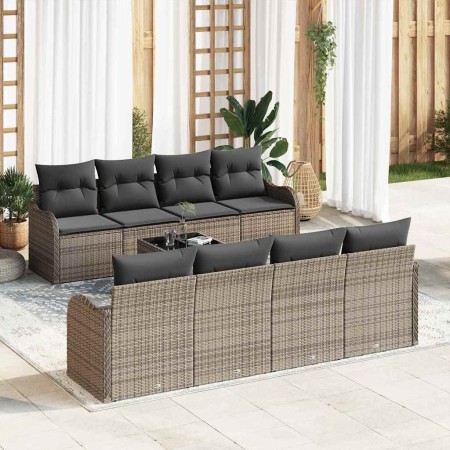 Conjunto de sofá de jardín con cojín con almohada 9 pcs Gris en Sofás de exterior | Comprar online en Foru.es
