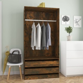 Armario madera contrachapada color roble ahumado 100x50x200 cm de vidaXL, Armarios roperos - Ref: Foro24-815345, Precio: 198,...