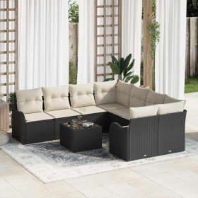 Conjunto de sofá de jardín con cojín 9 pcs Negro y crema en Sofás de exterior | Comprar online en Foru.es