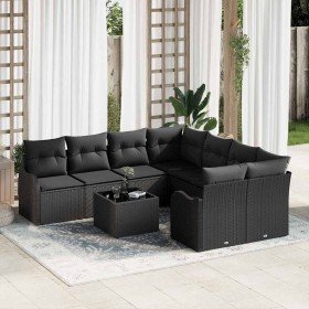 Conjunto de sofá de jardín con cojín con almohada 9 pcs Negro en Sofás de exterior | Comprar online en Foru.es