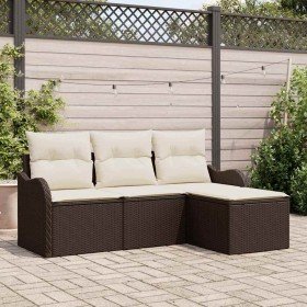 Conjunto de sofá de jardín 4 pcs Marrón ratán sintético en Sofás de exterior | Comprar online en Foru.es