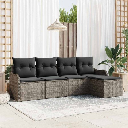Conjunto de sofá de jardín con cojín 5 pcs Gris Poliratán en Sofás de exterior | Comprar online en Foru.es