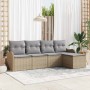 Conjunto de sofá de jardín con cojín 5 pcs Beige Poliratán en Sofás de exterior | Comprar online en Foru.es