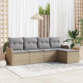 Conjunto de sofá de jardín con cojín 5 pcs Beige Poliratán en Sofás de exterior | Comprar online en Foru.es