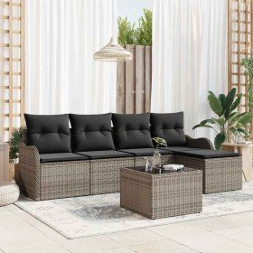Conjunto de sofá de jardín con cojín 6 pcs Negro Poliratán en Sofás de exterior | Comprar online en Foru.es