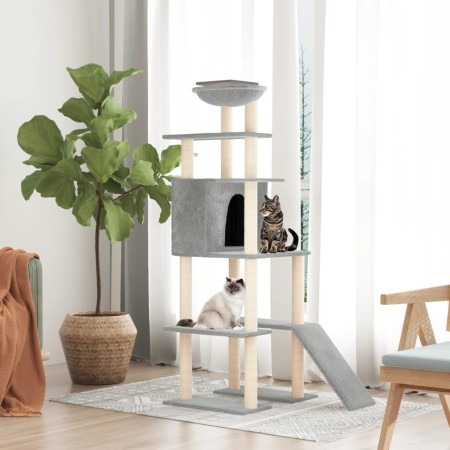 Rascador para gatos con postes de sisal gris claro 166 cm de vidaXL, Mobiliario para gatos - Ref: Foro24-171682, Precio: 76,8...