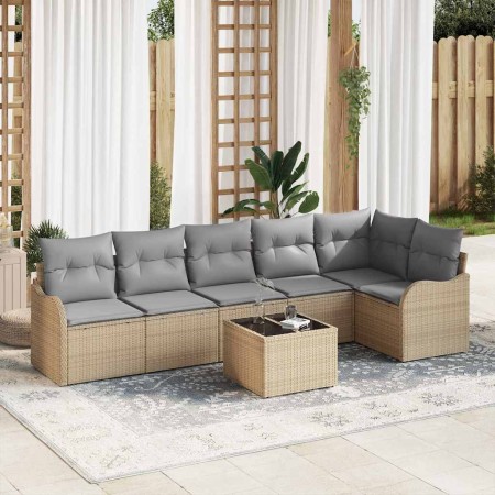 Conjunto de sofá de jardín con cojín 7 pcs Negro Poliratán en Sofás de exterior | Comprar online en Foru.es