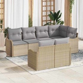 Conjunto de sofá de jardín con cojín 7 pcs Beige Poliratán en Sofás de exterior | Comprar online en Foru.es