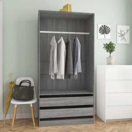 Armario de madera contrachapada gris Sonoma 100x50x200 cm de vidaXL, Armarios roperos - Ref: Foro24-815346, Precio: 184,09 €,...