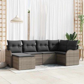 Conjunto de sofá de jardín con cojín 6 pcs Gris Poliratán en Sofás de exterior | Comprar online en Foru.es