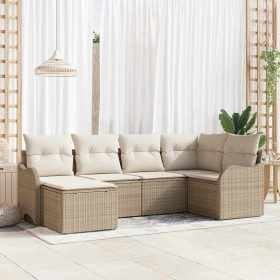 Conjunto de sofá de jardín 6 pcs Beige y blanco Poliratán en Sofás de exterior | Comprar online en Foru.es