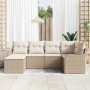 Conjunto de sofá de jardín 6 pcs Beige y blanco Poliratán en Sofás de exterior | Comprar online en Foru.es