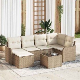 Conjunto de sofá de jardín 7 pcs Beige y blanco Poliratán en Sofás de exterior | Comprar online en Foru.es