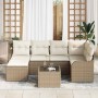 Conjunto de sofá de jardín 7 pcs Beige y blanco Poliratán en Sofás de exterior | Comprar online en Foru.es